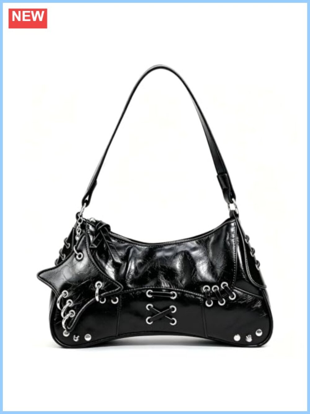 Faux Leather Studded Hobo Shoulder Bag Y2K Punk Lace-Up Crossbody